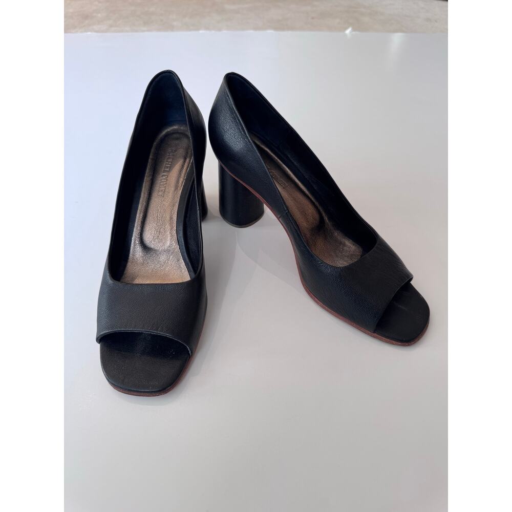 Rachel Comey Black Leather Kinzey Peep Toe Pumps Block Heel Size 8.5